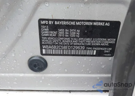 2014 BMW 650I Gran Coupe z USA, uszkodzony, nr VIN WBA6B2C58ED129639